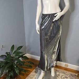 Max Studio Gunmetal Gray Iridescent Bias Cut Elastic Waist Maxi Skirt Size L